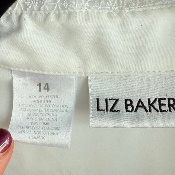 Vintage Pintuck Blouse Lace Collar Tuxedo Shirt Liz Baker Womens 14 Romantic Top - Picture 3 of 8